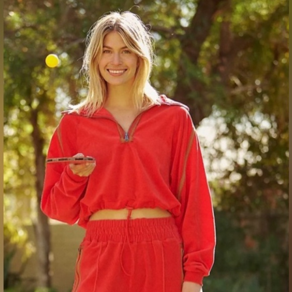 FP MOVEMENT by Free People Red and Tan Quarter Zip Love Pullover Size Large